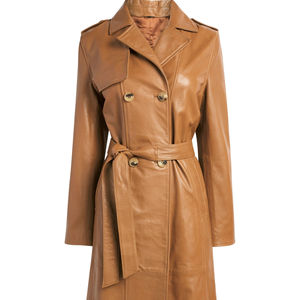 Chaqueta de Mujer de Piel de Oveja Marrón, Impermeable, Transpirable y Ecológica, con Botones al Frente, Manga Larga, Cuello y Relleno de Poliéster - Product Image 1