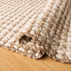 Modern Flat Weave Jute Rug Rectangle Beige Brown Geometric Pattern Non <b>Slip</b> Rubber Backing Living Room Floor <b>Mat</b> Thin Wool Acryl - Product Image 6