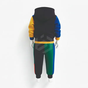 Coupe-vent deux pièces à capuche zippé pour garçons, style streetwear, imprimé uni, 100 % coton léger, color block, collection automne - Product Image 6