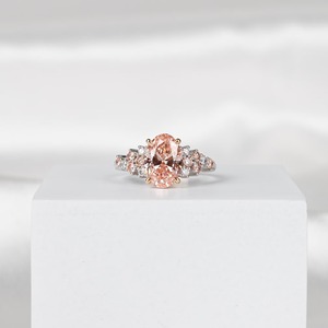 Bague de fiançailles en or 14 carats avec halo de diamants roses vifs fantaisie de 2 carats, taille ovale, diamant de laboratoire, certifiée IGI, bague de promesse - Product Image 6
