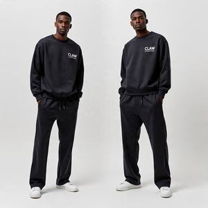 OEM personalizado desgastado parche bordado Logo ácido lavado Vintage pulóver con capucha acampanada sudaderas pantalones de peso pesado chándal para hombres - Product Image 2