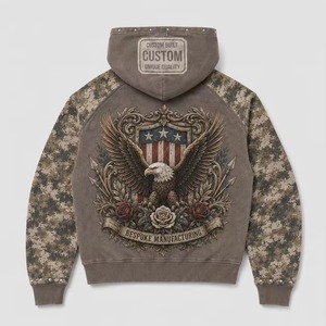 Men Hoodie Fleece <b>Jacket</b> Cotton Polyester Blend Oversized Boxy Drop Shoulder Distressed Embroidery Rhinestone DTG DTF Print - Product Image 3
