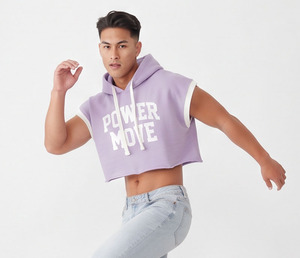 <b>Men</b> Sleeveless Crop Hoodie <b>Top</b> 100% Cotton Printed Loose Fit Running Cropped Hoodies Sleeveless Winter Crop Hoodie <b>Men's</b> - Product Image 3