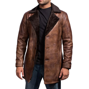 Blazer de Cuero Genuino Marrón Vintage para Hombre, Cuello de Solapa, Cierre de Botones, Prenda Exterior Casual de Invierno de Primera Calidad - Product Image 4