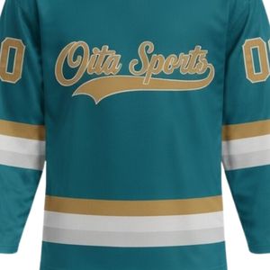 Ensemble short et maillot de hockey sur glace sublimé pour homme, col en V, rayé, vert sarcelle et or, en polyester, uniforme sportif athlétique pour équipe, entraînement - Product Image 5