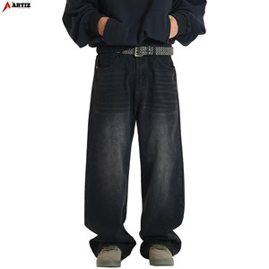 Jeans Casuales de Mezclilla Recta para Hombre, 100% Algodón, Lavado Oscuro Vintage, Venta al Por Mayor Personalizada - Product Image 2
