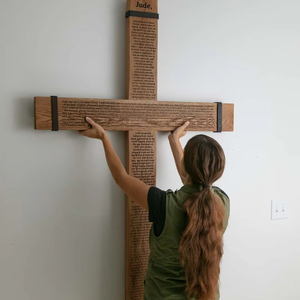 Cruz de madera con versículos grabados de gran tamaño, nueva, de alta calidad, para colgar en la pared, venta al por mayor. - Product Image 1