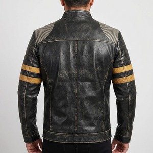 Custom Men Vintage Black Leather <b>Jacket</b> Quilted Shoulder <b>Biker</b> Moto <b>Jacket</b> Wholesale Cafe Racer Leather <b>Jacket</b> Manufacturer - Product Image 2