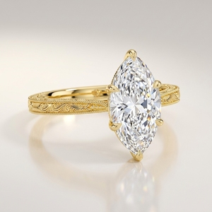 Anillo de Oro Amarillo de 14k para Mujer con Diamante de Laboratorio Solitario de Corte Marquesa Alargado de 2CT, Grabado a Mano con Diseño Vintage y Puente de Espiga de 6 Puntas - Product Image 2