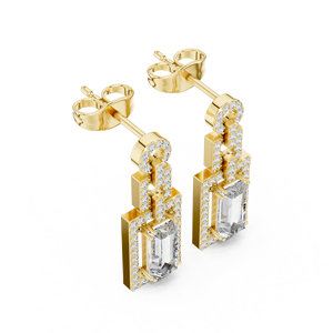Baguette Cut Lab Grown Diamond Earring 14K 18K Solid Gold Halo <b>Drop</b> Stud Screw <b>Back</b> Earring DEF VVS Anniversary Gift Wholesale - Product Image 3