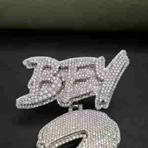 Pendentif numéro 2 glacé BEY Bail, lettre personnalisée, en acier inoxydable, moissanite, argent sterling, plaqué platine, 45 CT, unisexe, DOPE - Product Image 3