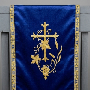 Chapelet religieux brodé bleu avec IHS et franges pour la décoration de l'autel de l'église - Product Image 5