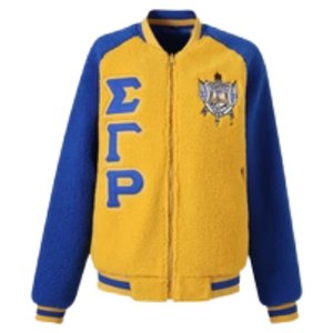 Veste bomber Sigma Gamma Rho en sherpa avec broderie en chenille, vêtements de sororité grecque pour femmes - Product Image 1