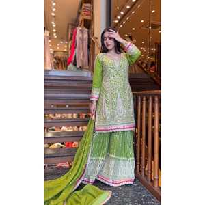 Hermosa parte superior bordada Sharara y ropa india y paquistaní Dupatta - Product Image 2