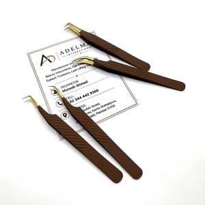 <b>Brown</b> Gold <b>Lash</b> tweezers Custom Logo Fine Tip Textured Handle Beauty Instrument <b>Lash</b> Applicator Tool - Product Image 4