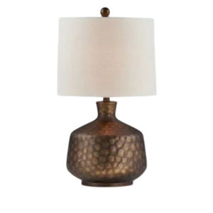 Lampes de table d'appoint de haute qualité, finition bronze antique martelé, abat-jour conique en lin naturel pour chambre à coucher, salon, chevet - Product Image 3