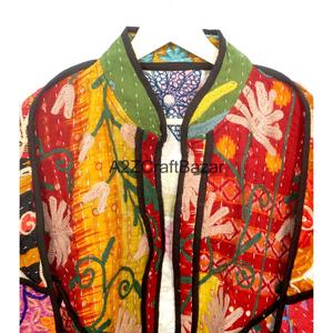 Rajasthan Hand Quilted <b>Kantha</b> <b>Jacket</b> Block Print Quilted Eco-Friendly Vintage Women's Winter 100% Cotton <b>Jackets</b> - Product Image 2