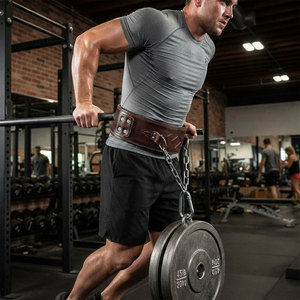 Ceinture de musculation en cuir premium, robuste, avec chaîne en acier pour tractions, dips et entraînement de force - Product Image 5