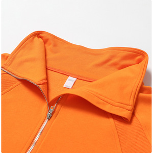 Women's <b>Orange</b> <b>Fleece</b> Half-Zip Sweatshirt Full Sleeve Stand Collar Short Length Solid Color Breathable Knitted Autumn Wear - Product Image 4