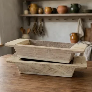 Plateau vintage en bois Khaliya, polyvalent, pour serviettes de salle de bain, fruits secs, bougies, verres, présentoir à fleurs, style ferme, maison, hôtel - Product Image 5