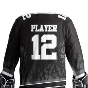 Camiseta de hockey sobre hielo personalizada, uniforme de equipo sublimado, estampado sólido, nombre y número personalizados, 100% poliéster, malla acolchada, cuello en V frontal - Product Image 4