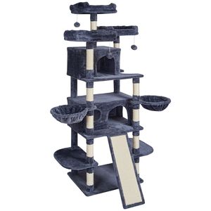 Torre per Gatti da Interno 174 cm con 2 Cuccette, Tiragraffi in Sisal, Amache, Piattaforme Superiori e Piattaforme per Salti, Struttura Robusta in Cartone - Product Image 6