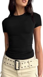 Ropa minimalista para mujer, prendas casuales refinadas, camisetas de cuello redondo y manga corta, lindas blusas de spandex y poliéster, tops económicos y modernos. - Product Image 2