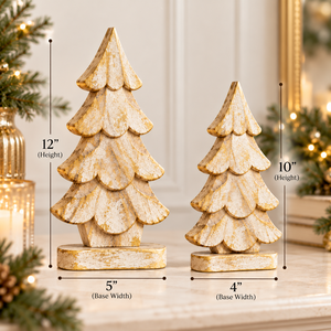 Designer White Gold Christmas Trees Set of 2 Figurines for <b>Shelf</b> <b>Mantel</b> Table Decoration Handmade Mango <b>Wood</b> Decor Wholesale - Product Image 5