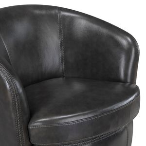 Fauteuil pivotant de luxe 1 pièce avec dossier en forme de baril, en bois massif et revêtement en cuir pleine fleur gris, pour salon - Product Image 4