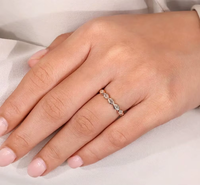Anillo de Compromiso y Matrimonio de Oro Puro Sólido con Diamante Cultivado en Laboratorio, Corte Marquesa de 4x2 mm, Certificado IGI, Color E, Eternidad Completa