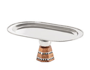 Plateau en métal artisanal de style nouveau avec support en bois pour la décoration de table du Ramadan, décoration traditionnelle arabe pour la maison, plateau à chocolat - Product Image 2