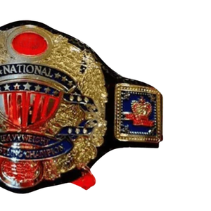 Ceinture de champion de lutte nationale poids lourd plaquée or avec pierre précieuse rouge au centre, sangle noire, ceinture de titre de collection de haute qualité - Product Image 3