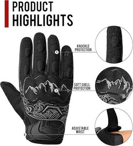 Full Finger Motorcycle Riding Gloves Black PU Leather Touchscreen Compatible Non Slip Breathable Hand Grips Adjustable Wrist - Product Image 3