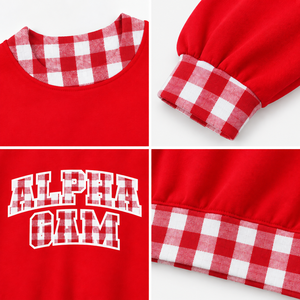 Sudadera Oversize Personalizada para Mujer con Cuello Alto, Ribete de Gingham, Apliques y Letras Bordadas, Estilo Sorority, Venta al por Mayor, Marca Privada - Product Image 6
