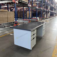 Escritorio de Oficina de Acero con Doble Pedestal, Mesa de Computadora con Estructura de Acero, Escritorio Metálico con Cajones con Cerradura para Estación de Trabajo