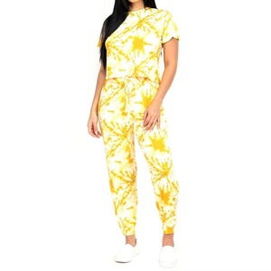 Women Tie Dye Crop Top Jogger Set 2 Piece <b>Matching</b> Tracksuit Lounge Wear Summer Casual Full Length Drawstring Pockets - Product Image 1