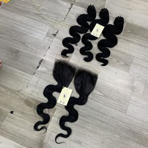 Premium Swiss 5x5 HD Cierre Cabello vietnamita crudo Onda del cuerpo Paquetes de cabello negro natural Extensiones de trama Cabello humano Vietnam - Product Image 2