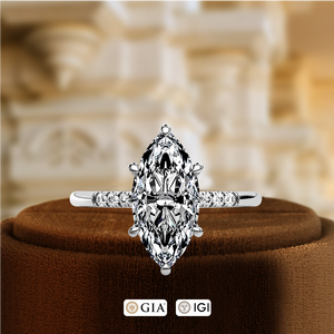 Bague de fiançailles en diamant taille marquise 1 carat avec halo à 6 griffes, certifiée IGI, en or blanc/jaune 14 carats, bague certifiée IGI - Product Image 3