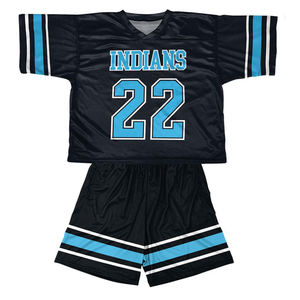 Uniforme de Lacrosse Negro y Cian Premium, Jersey Sublimado Personalizado con Conjunto de Pantalones Cortos a Rayas para Equipos Juveniles y Adultos - Product Image 1
