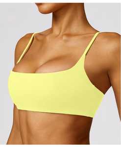 Women's Seamless Square Neck Sports Bra Lightweight Stretch Medium <b>Support</b> Yoga Gym <b>Crop</b> <b>Top</b> with Thin Spaghetti Straps - Product Image 2