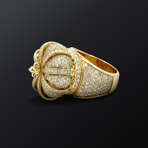 Luxury Yellow <b>Gold</b> Diamond Crown <b>Cocktail</b> <b>Ring</b> Round Brilliant Cut Unisex Party Jewelry - Product Image 2