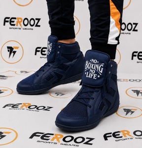 Zapatos de Boxeo de Alta Calidad No Boxing No Life, Color Azul Oscuro y Blanco, con Cordones, Interior Personalizado y Agarre Estable - Product Image 2