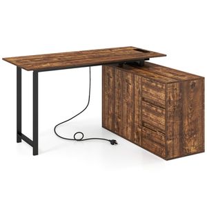 <b>Rustic</b> Brown Reversible L Shaped Home Office <b>Desk</b> with Charging Station Drawers and File Cabinet - Product Image 3
