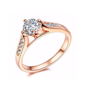 Anillo de Compromiso de Oro Rosa con Diamantes |   Anillo Solitario de Oro de 14K con Corte Redondo para Mujer, con Piedras Laterales, Diseño Elegante para Novia - Product Image 3