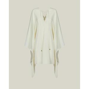 Robe en viscose blanche faite à la main, col en V croisé, manches longues, à nouer, longueur au-dessus du genou, tenue de soirée d'été, prix de gros - Product Image 5