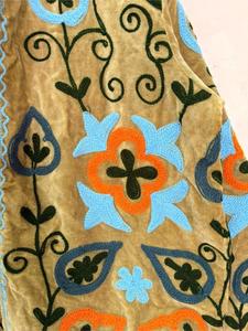 Luxury Women's Khaki <b>Velvet</b> Embroidered Suzani <b>Jacket</b> with Floral Pattern Full Sleeve Stand Collar Handmade Boho Autumn Coat - Product Image 3