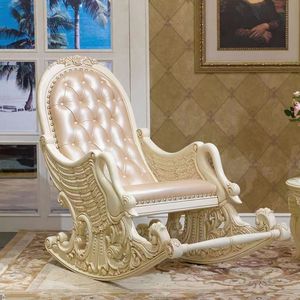 Sillón mecedora de lujo real de madera de caoba con tallado de cisne, sillón de ocio vintage, sillón imperial tapizado en cuero para sala de estar - Product Image 4