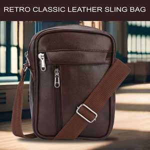 Men's <b>Black</b> PU Large Chest Shoulder Cross Body <b>Bag</b> Square Shape Zip Classic Style Durable Daily Use Single Strap Lichee Pattern - Product Image 5