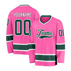 Wholesale Custom Ice Hockey Jersey V-Neck Full Sleeve Sublimated Print Teams Logo <b>Pink</b> Green Adult Unisex Apparel - Product Image 1