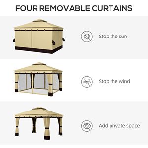 Gazebo da Esterno 3x3,6m con Doppio Tetto, Zanzariera e Tende - Riparo per Villa, Giardino e Terrazza - Product Image 6